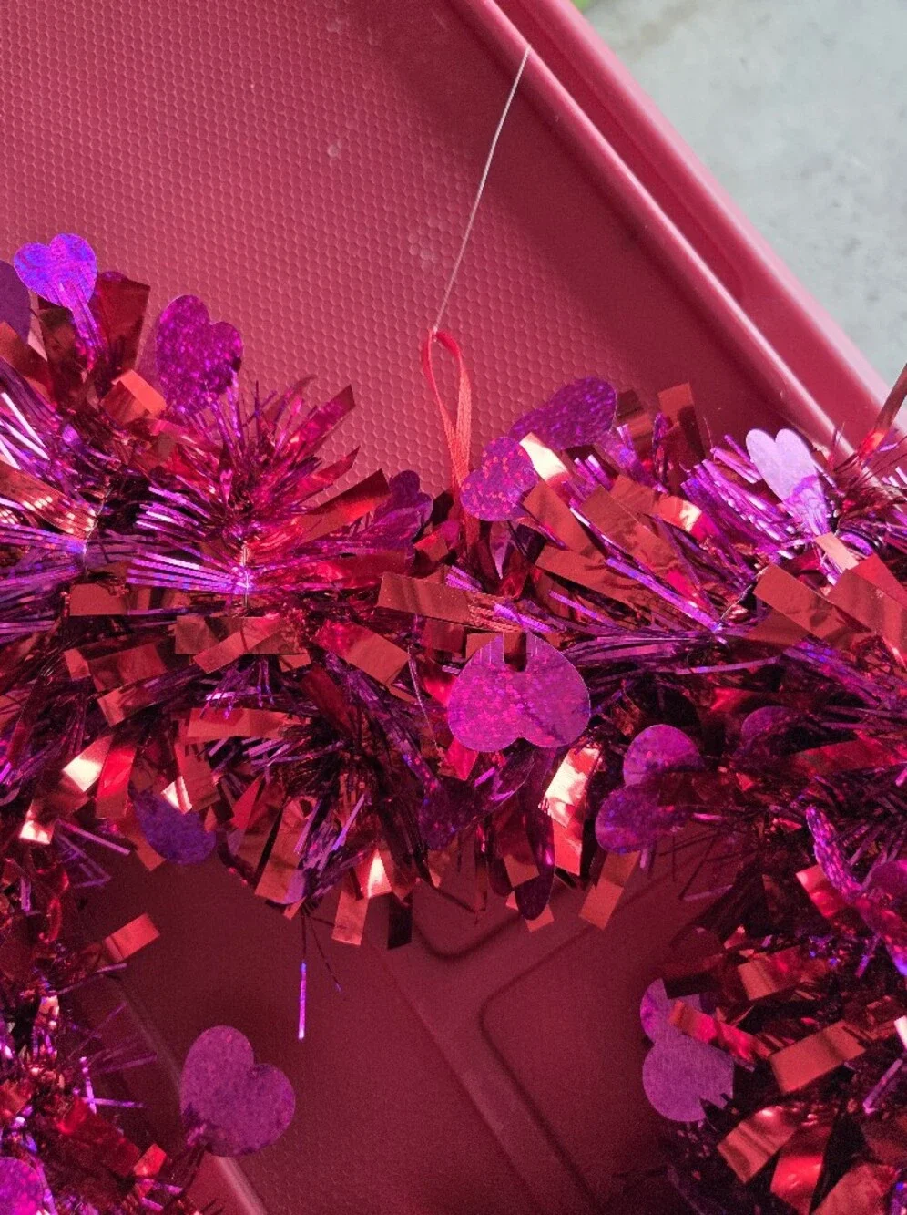 Sparkling Pink And Red Heart Tinsel Wreath - Home Holiday Decor